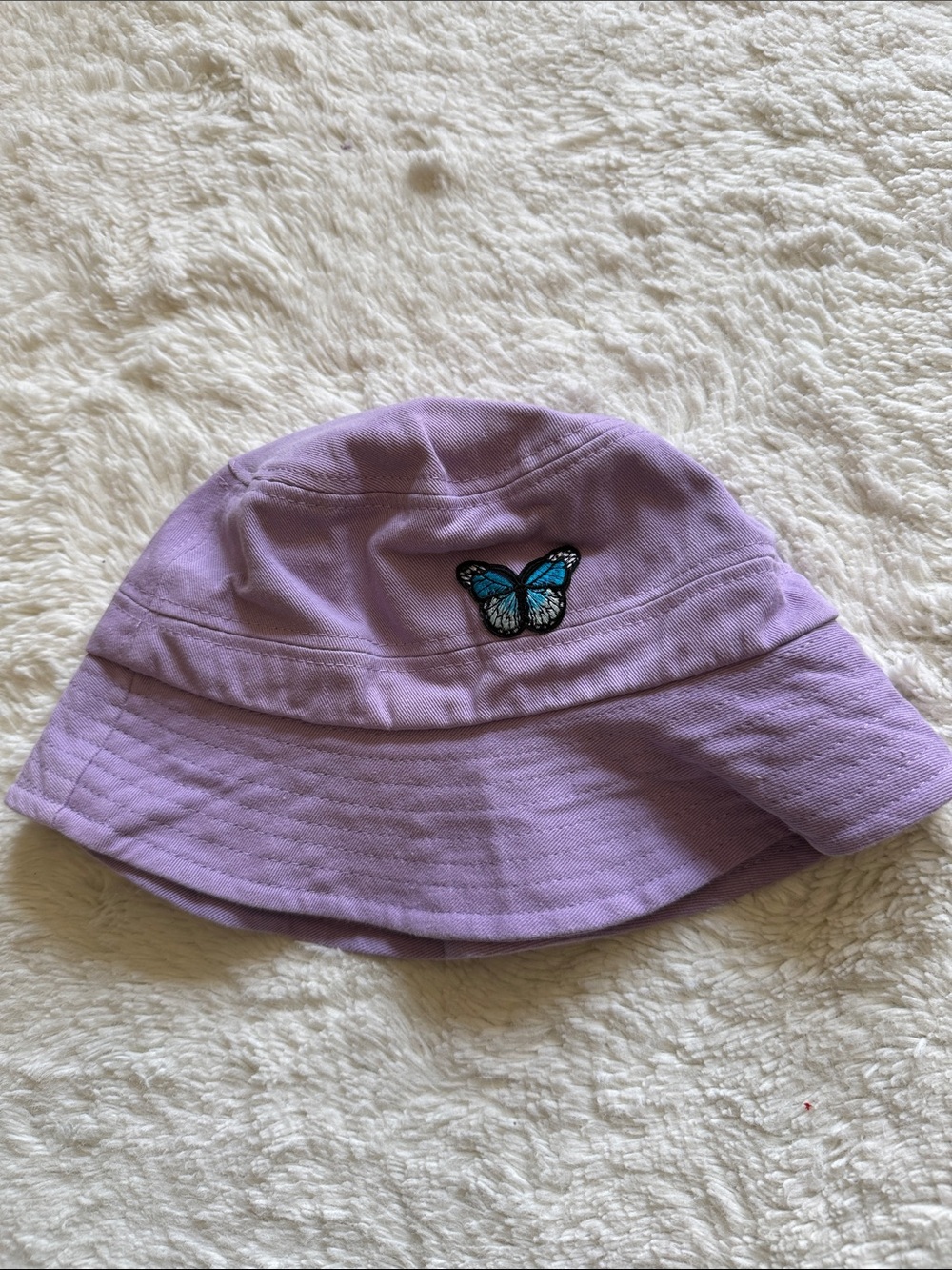 Lilac Kids Bucket Hat with Blue Butterfly Patch 100% cotton